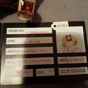 Solid 14K Yellow Gold Red Ruby Ring with 0.04ct Na